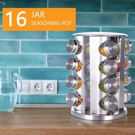 MXBEAUTY Rotating Spice Rack, Food Grade Glass Stainless Steel Seasoning Bottle, Glass Jar Round Des