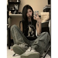 Áo Vest Không Tay Rộng Rãi Mùa Hè Cho Nữ Phong Cách Hiphop Cổ Điển Mỹ Áo Khoác Ngoài Không Tay Thời