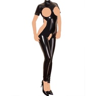 【】 Women Patent Cupless Crotchless Catsuit Bodysuit Wet Look Latex Style Jumpsuit Mistress Fetish Co