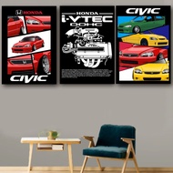 KAYU KARIMAKE GARAGE Aesthetic Casual Racing Wooden Wall Poster HONDA CIVIC FERIO EK9 IVTECH TYPE R 