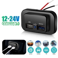 PD QC3.0 Car Charger Socket Quick Charge Dual USB Charger Outlet Panel Power Adapter 12/24V For Truck Camper Caravan Accessories