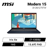 MSI Modern 15 B13M-279TW 星辰藍 微星13代輕薄高效筆電/i7-1355U/Iris Xe/16G/512G PCIe/15.6吋 FHD/W11/白色背光鍵盤