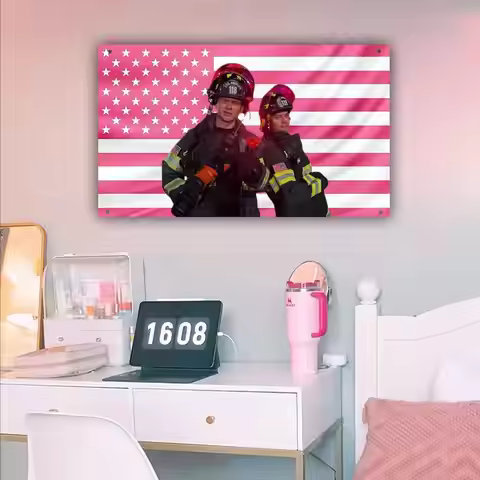Evan Buckley & Eddie Diaz Pink American Flag | 911 Firefighter Wall Tapestry | TV Show Room Decor De