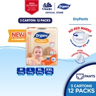 [Upgraded] Drypers DryPantz Baby Diapers M58/L48/XL42/XXL36/XXXL20/XXXXL18 (12 Packs) - Bubble Soft 