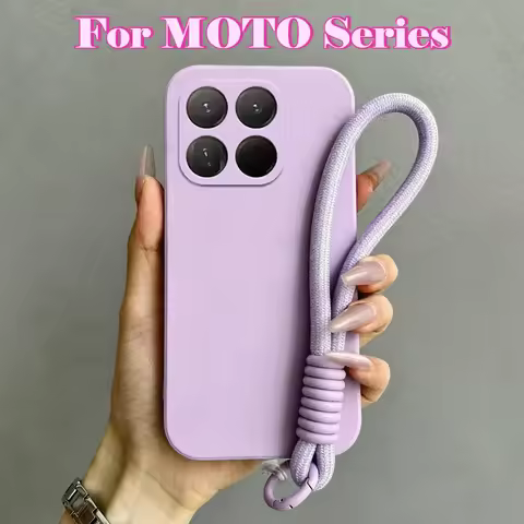 Silicon Rope Lanyard Strap Phone Case for Motorola Edge 70 Fusion+ 60 Ultra 50 Neo Pro G67 G77 G86Po
