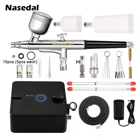Nasedal Airbrush Compressor Kit New LED 36PSI Air Compressor 0.3mm Air Brush for Model Paint Nail Ma