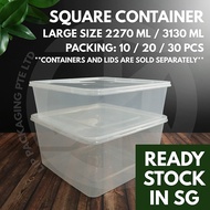 【10pcs】 Large Square Container SQ5/SQ7 2270ml/3130ml【Lid Sold Separately】Plastic Takeaway Food Box