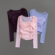 Sales Over 10,000🏆Hot Girl Fashionable All-Match Square Neck Pleated Slim-fit Slimmer Look Short Lon
