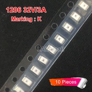 10pcs 1206 32V 3A SMD Fuse Marking K Fast Acting Surface Mount Fuses 3.2*1.6mm New Original