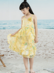 Váy bé gái 2 dây đi biển 2 lớp RIOMIO size 16-33kg vải tơ hoa mềm mát tặng kèm dây buộc tóc scrunchi