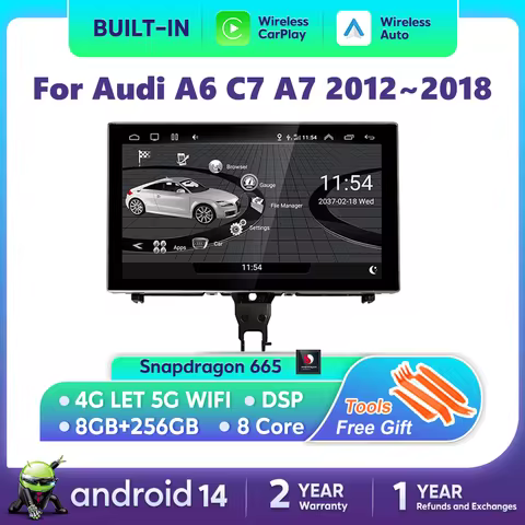 Android 14 Carplay Car Multimedia Player For Audi A6 C7 A7 2012~2018 Touch Screen 4G Music Stereo GP