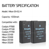 L1- 🔋 KingMa rechargeable Li-ion battery EN-EL14 EN EL14 For Nikon D3300 D3400 D5500