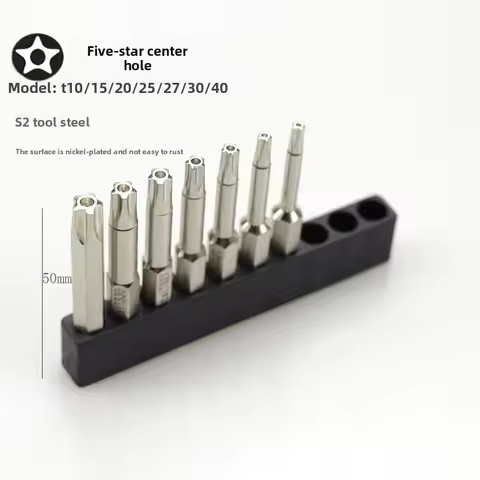 7 PCS 5-Point Torx Screwdriver Bits Set 50mm S2 Magnetic Star 1/4" Hex Shank T10 T15 T20 T25 T27 T30
