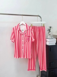 งานป้าย Mothing house ❌พร้อมส่ง ส่งไว❌ชุดนอน Bar Bie pajamas สีชมพู pink