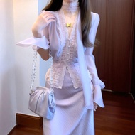 CHANGTONG | ชุด OOTD กระโปรงหางปลาและเสื้อคอวี