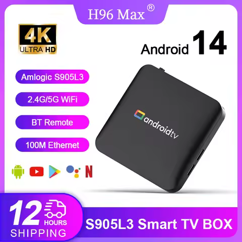 H96 MAX Amlogic S905L3 Androidtv 14.0 4Kx2k@30fps 2.4G/5G Dual WiFi BT4.0+ 100M Ethernet Google Voic
