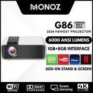 5 Years Warranty 6000lumens monoz G86 Projector FULL HD 1080P Android Mini Projector WIFI LCD Led A80 Protable Projector