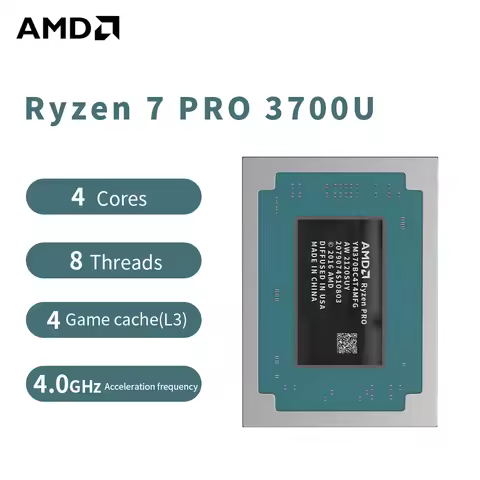 AMD R7 PRO 3700U Ryzen 7 PRO 3700U Processor 4GHz 4-Core 8-Thread 4MB Game Cache 14NM TDP 15W FP5 Ga