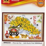 Tranh thêu chữ thập Phúc lộc thọ Mai vàng MN0233-100X55cm ngọc thịnh cn h22