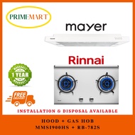 MAYER MMSI900HS-WH 90CM SEMI-INTEGRATED SLIMLINE COOKER HOOD + RINNAI RB-782S STAINLESS STEEL GAS HOB 2 BURNERS