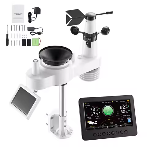 SucceBuy 7-in-1 Wi-Fi Weather Station 7-In TFT Display Solar Powered Outdoor Sensor, Rain Gauge, Ind