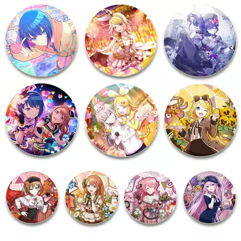 Project Cartoon Brooches Miku,rin,len,luka,meiko,kaito,ick,saki,hnm,shiho,mnr,hrk,airi,mzk,khn,an,ak