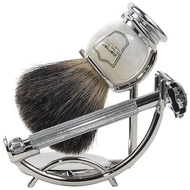 Parker 29L Safety Razor Shave Set - Includes Black Badger Brush, Stand & Parker 29L Butterfly Open S