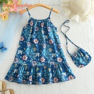 Bear Leader Summer Floral Print Dresses for Baby Girls Clothes New Flower Print Strap Dress with a B