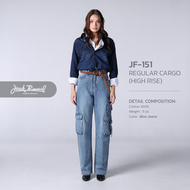 กางเกงยีนส์คาร์โก้ผู้หญิง Handwerk JF-151 Straight Fit Nevada Mid Blue High Waisted Jack Russel