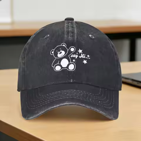 Teddy Bear Playing Badminton Print Casual Baseball Cap Summer for Young Men And Women Trucker Hat Ho