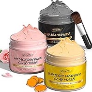 Clay Mask Kit, Turmeric Vitamin C Clay Mask, Dead Sea Mud Mask, Himalayan Clay Mask, Face Masks Set Skincare for Deep Cleansing Refining Pores, Reduce Blackheads Acne &amp; Dark Spots, Oil Control, 3x80g