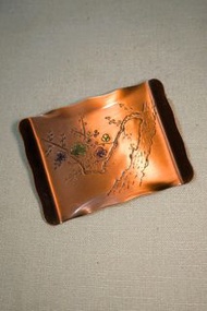 日本昭和銅碟 銅盤 裝飾盤 茶具 梅花雕刻 復古 昭和 懷舊 壺承 杯墊 古董 中古