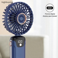 【HBSG】 3000mAh Handheld Mini Fan Foldable Portable Neck Hanging Fans 5 Speed USB Rechargeable Fan with Phone Stand and Display Screen Hot