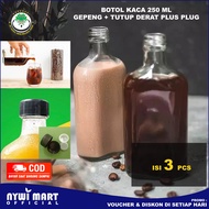 ( PAKET ISI 20 ) Botol Madu Kaca 250 ml / Botol gepeng / Botol Kaca Serbaguna / Botol Susu / Botol A