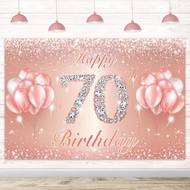 120x90cm Rose Gold Happy 70th Birthday Banner Photography Backdrop - 70 Birthday Party Decorations S