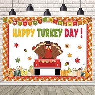 AIBIIN 7x5ft Thanksgiving Happy Turkey Day Banner Backdrop Pumpkin Turkey Maple Leaf Happy Turkey Da