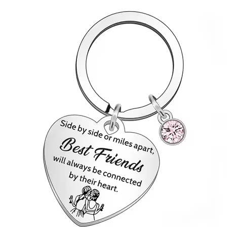Side By Side or Miles Apart Sister Best Friends KeyChain Ring Stainless Steel Women Jewelry Accessor