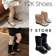 Y2K style flip-flops boots for babies in super soft suede