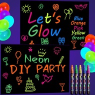 Bekalan Parti Glow in the Dark - Hiasan DIY Parti Neon Termasuk 2 Kertas Grafiti Hitam dan 5 Pen Ber