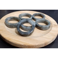 *KLF888* Natural Burmese Jadeite Jade Wuji Floating Grey Flat Bangle Ring