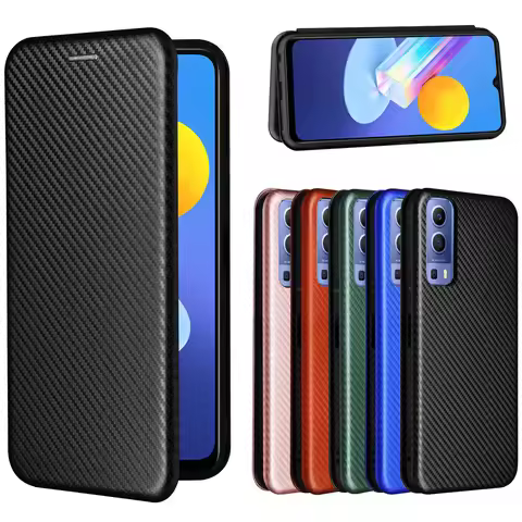 For Vivo Y72 Y52 5G Luxury Flip Carbon Fiber Skin Magnetic Adsorption Protective Case For BBK vivo i