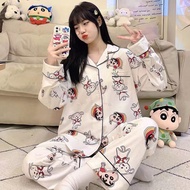 【40-65KG】【48小时内发货】 蜡笔小新睡衣女春秋韩版长袖长裤ins日系卡通学生居家服两件套装