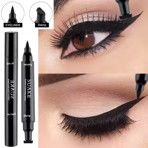 Double Head Quick Drying Liquid Eyeliner Pen Black Triangle Eye Liner Stamp Eyeliner Waterproof Liqu