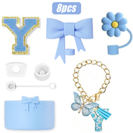 8PCS Cup Accessories Set for Stanley Cup 30oz 40oz A-Z Initials Decorations Including Silicone Straw