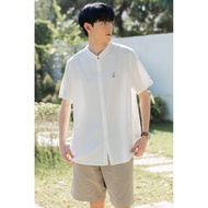 (M 1-2) *BACK IN STOCK* ACW Wildflower Embroidery Mandarin Collar Men Shirt in White
