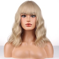 Blonde Wig For Women Short Curly Wavy Blonde Wig with Bangs Ash Blonde Bob Synthetic Wigs with Wig C