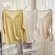 【YOGATRUTH】Woman Sports Leisure Top Breathable Drawstring V-neck Long Sleeves Gym Yoga