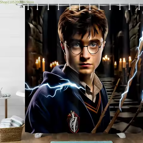 Shower Curtain Featuring Warner Bros. Magical Wizard Lightning Design, Perfect for Valentine'S Day B