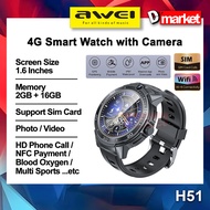 Awei H51 4G Smart Watch with Camera HD Video Call GPS Tracking WiFi SIM Card Smart Watch 2GB+16GB Aw