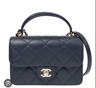 Chanel Classic Flap Mini Handle Bag Navy Lambskin